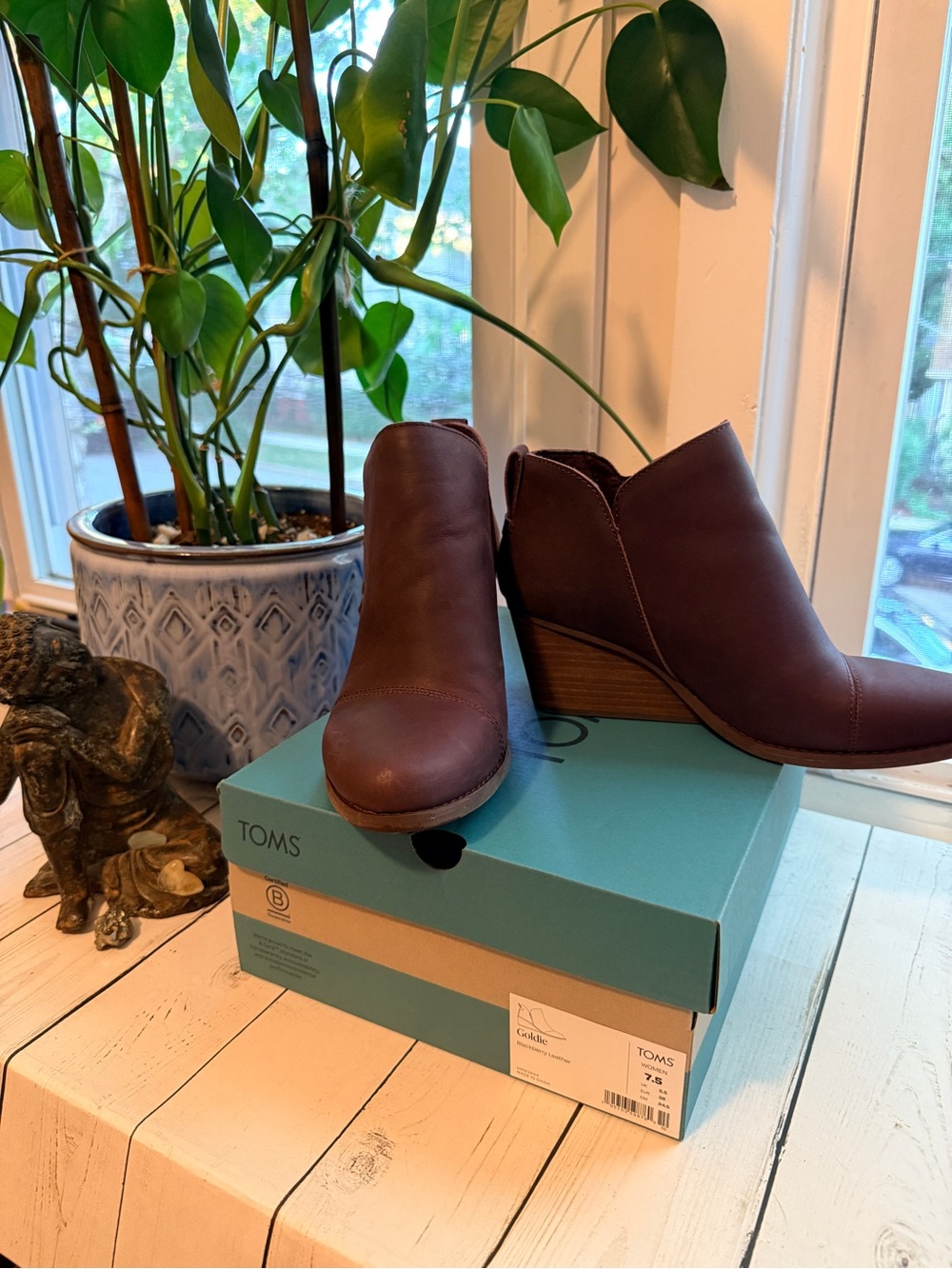TOMS | Goldie Wedge Ankle Booties, Blackberry Leather